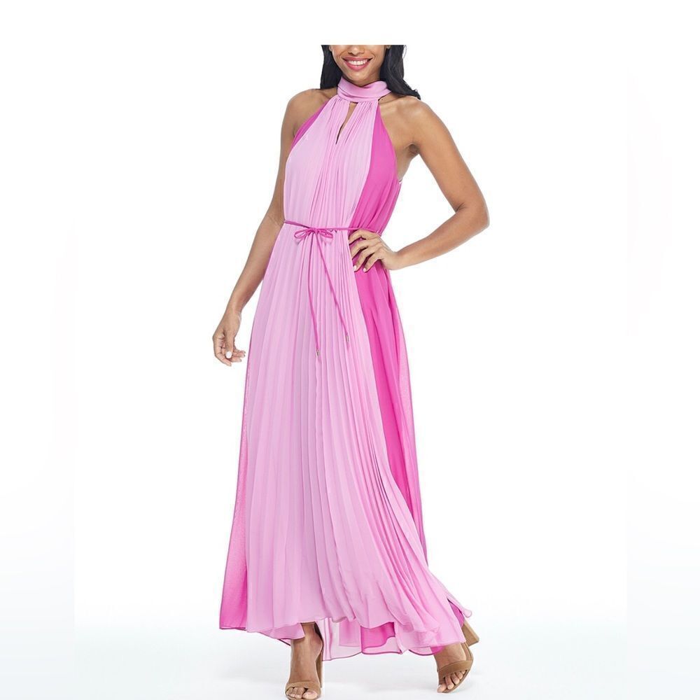 Maggy London | Plum & Orchid Color Block High-Neck Maxi Dress Size 0 NWT